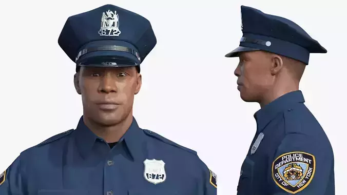 African American NYPD Cop Rigged Fur 3D model