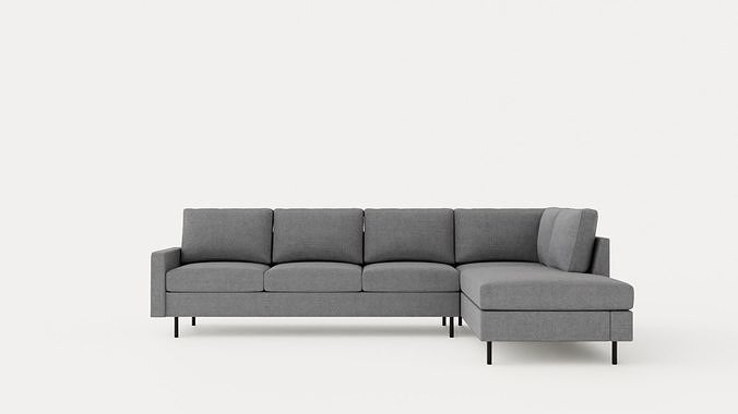 Peppe 3 Seater Sofa With Chaise Lounge Right Light Gray Low-poly 3D model
