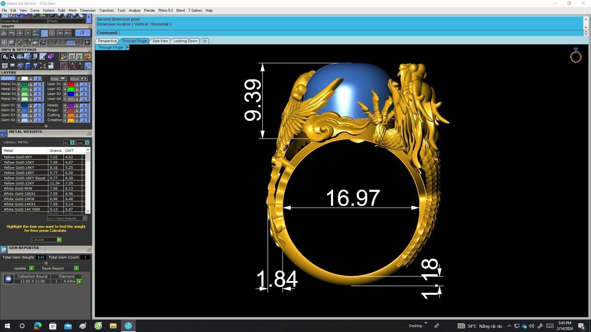 A5133 Luxury Dragon Keep Gem Stone Men Ring 3D print model_6