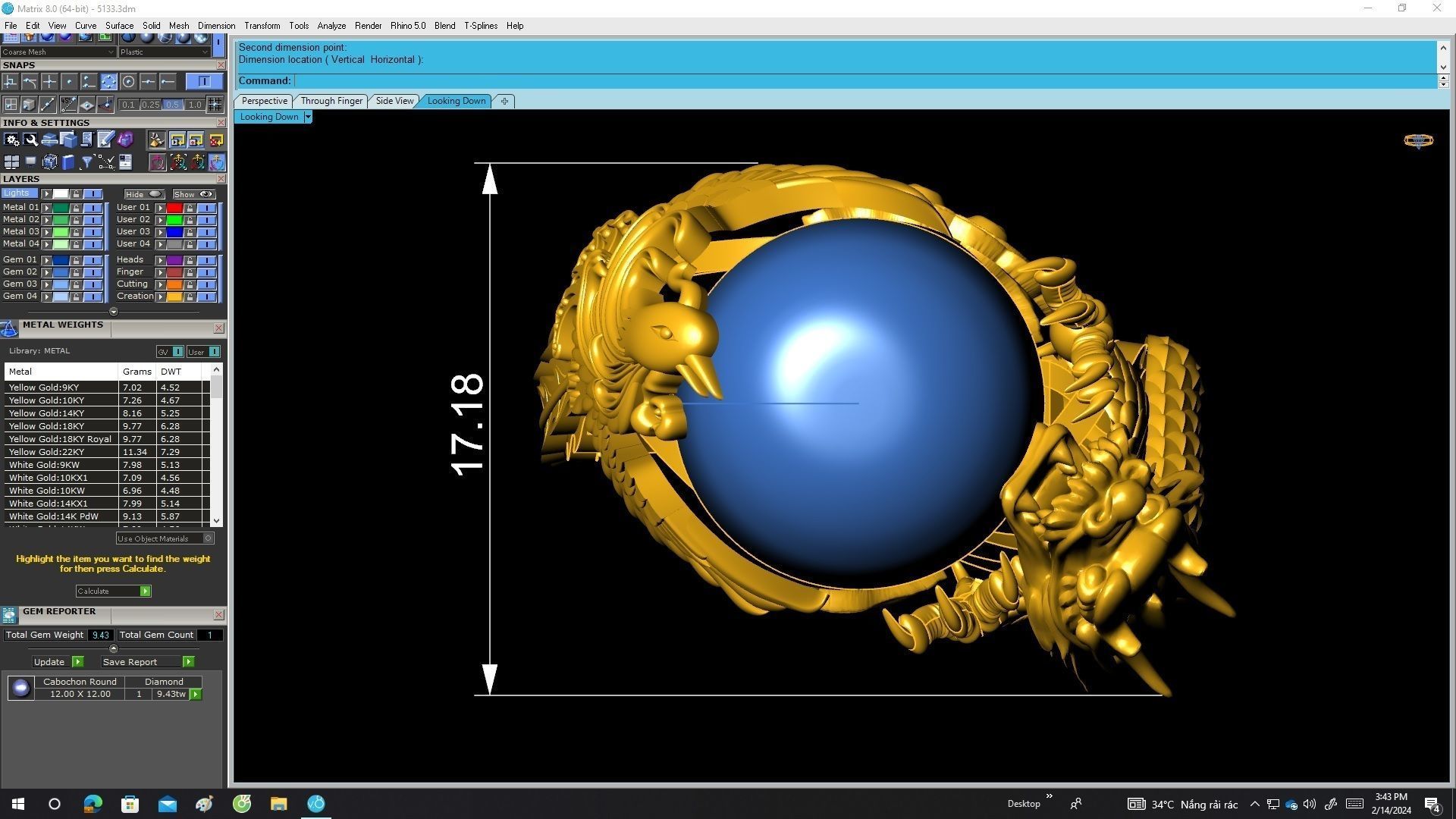 A5133 Luxury Dragon Keep Gem Stone Men Ring 3D print model_5