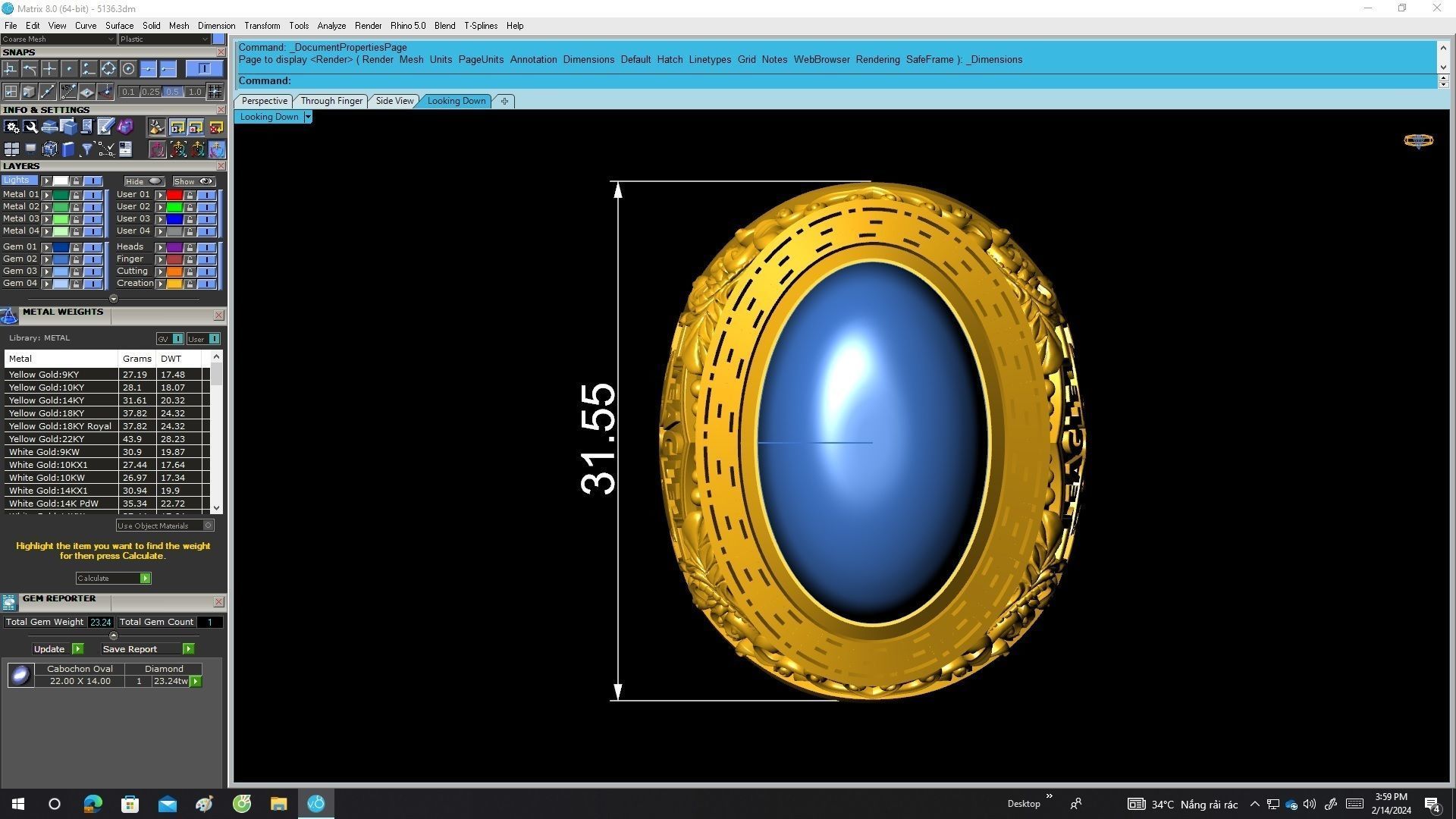 A5136 Oval Ruby Eagle Pattern Men Ring 3D print model_5