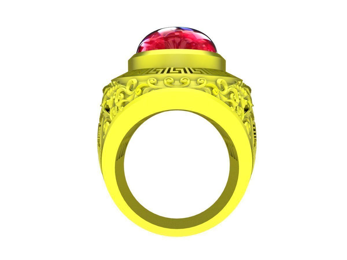 A5136 Oval Ruby Eagle Pattern Men Ring 3D print model_3