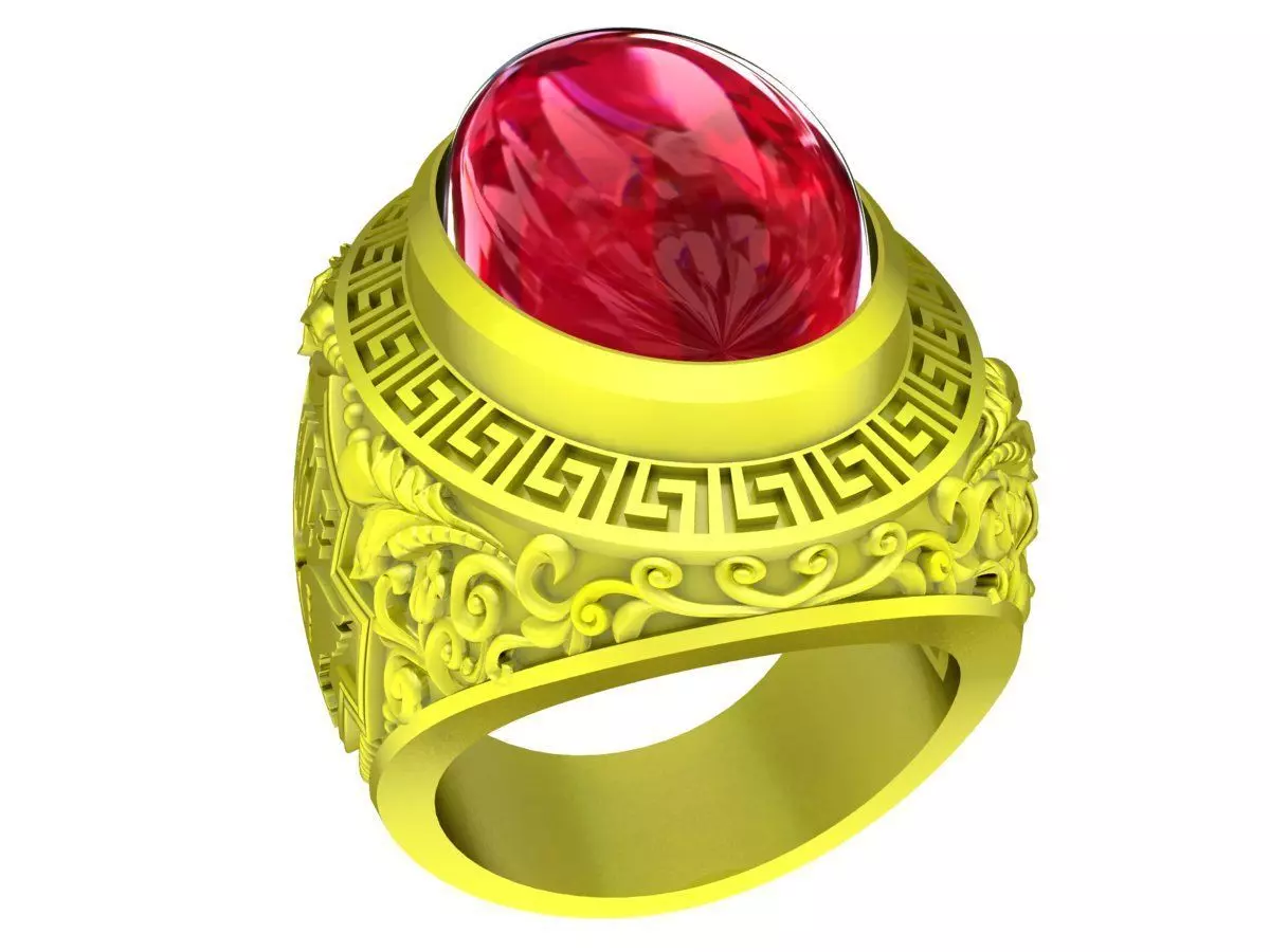 A5136 Oval Ruby Eagle Pattern Men Ring 3D print model_0