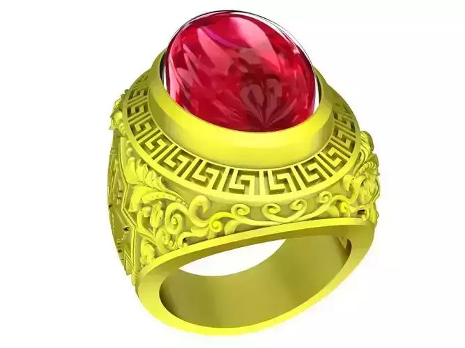 A5136 Oval Ruby Eagle Pattern Men Ring