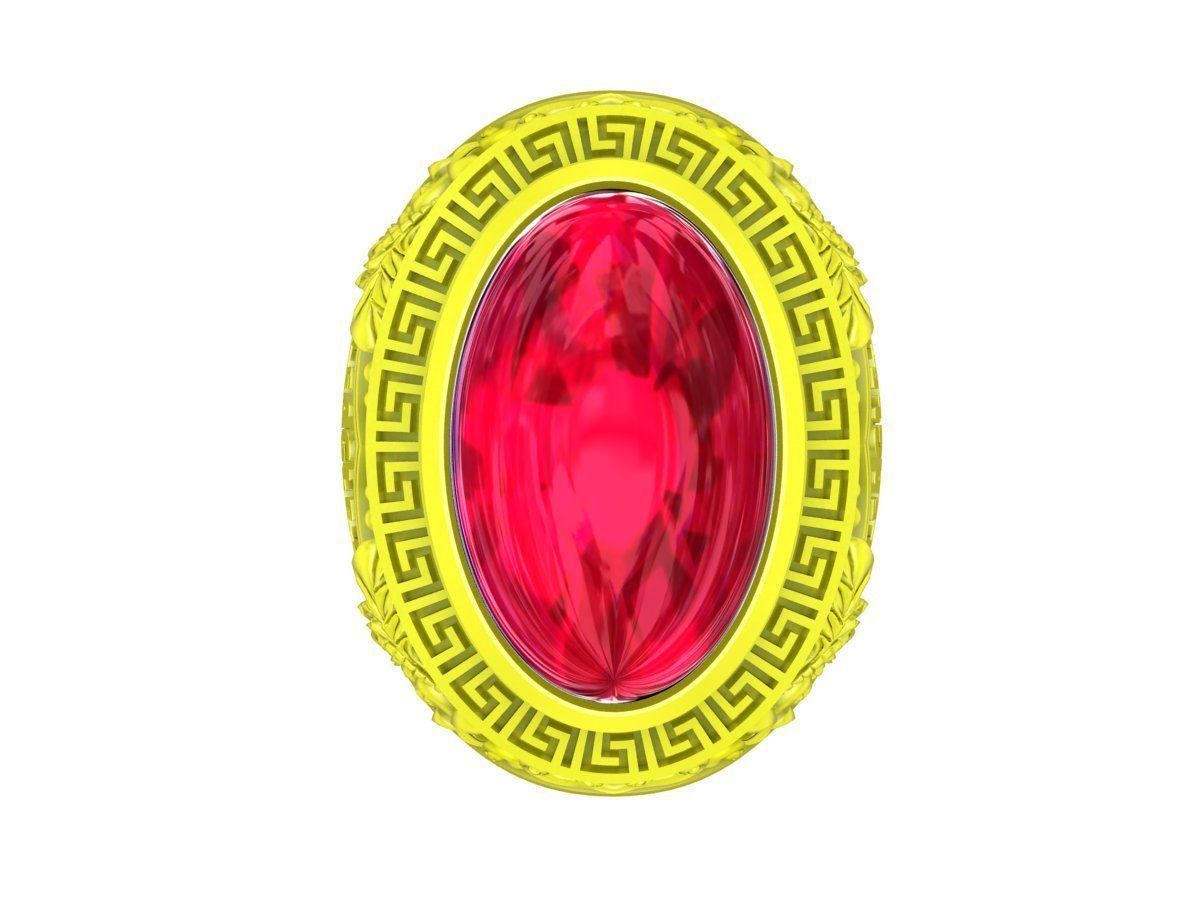 A5136 Oval Ruby Eagle Pattern Men Ring 3D print model_2