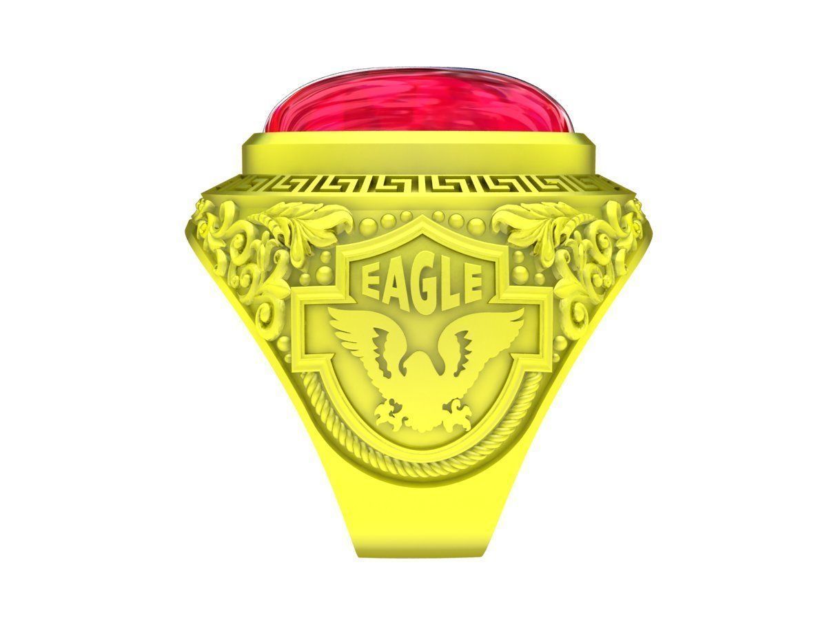 A5136 Oval Ruby Eagle Pattern Men Ring 3D print model_4