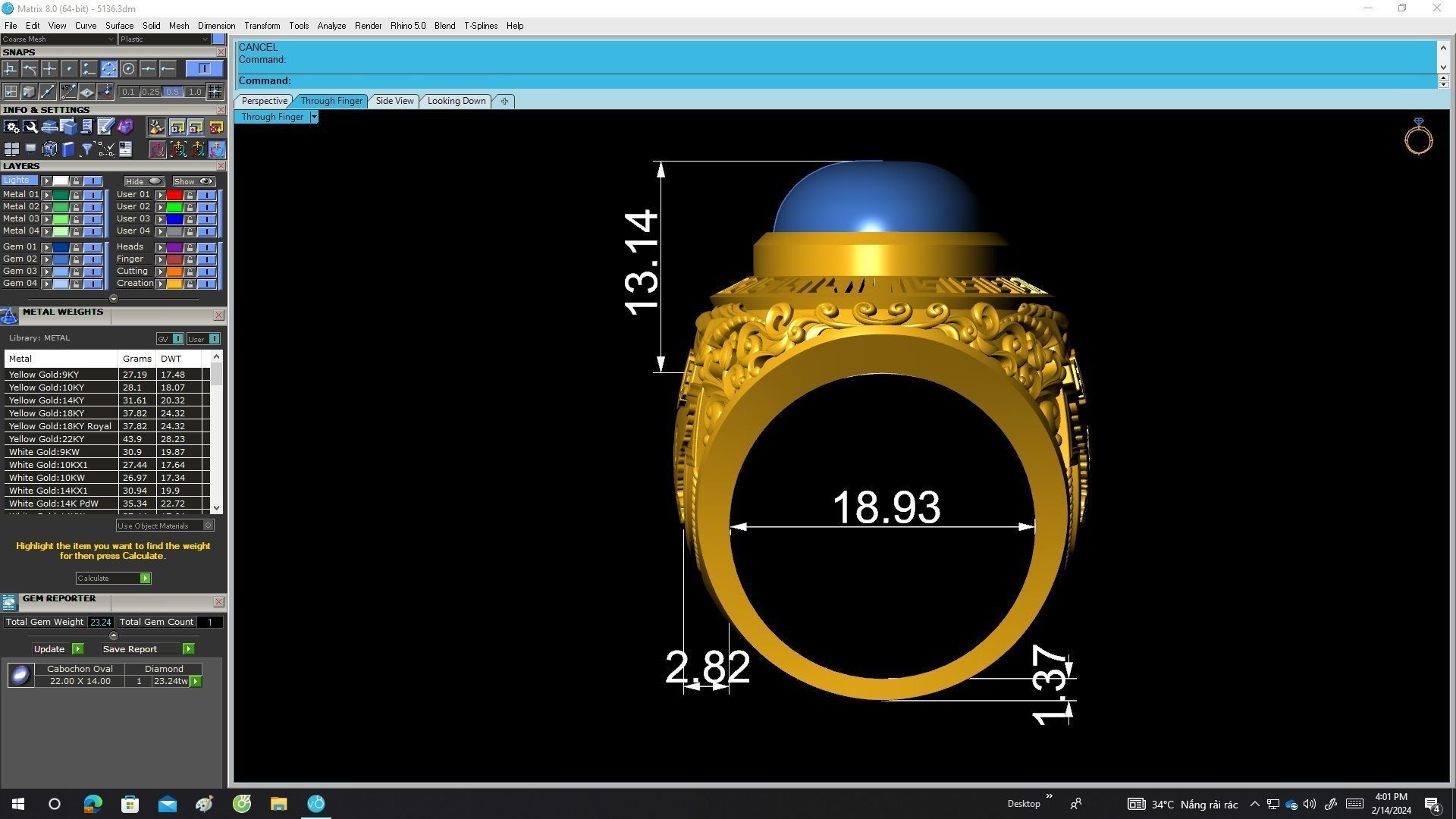 A5136 Oval Ruby Eagle Pattern Men Ring 3D print model_6