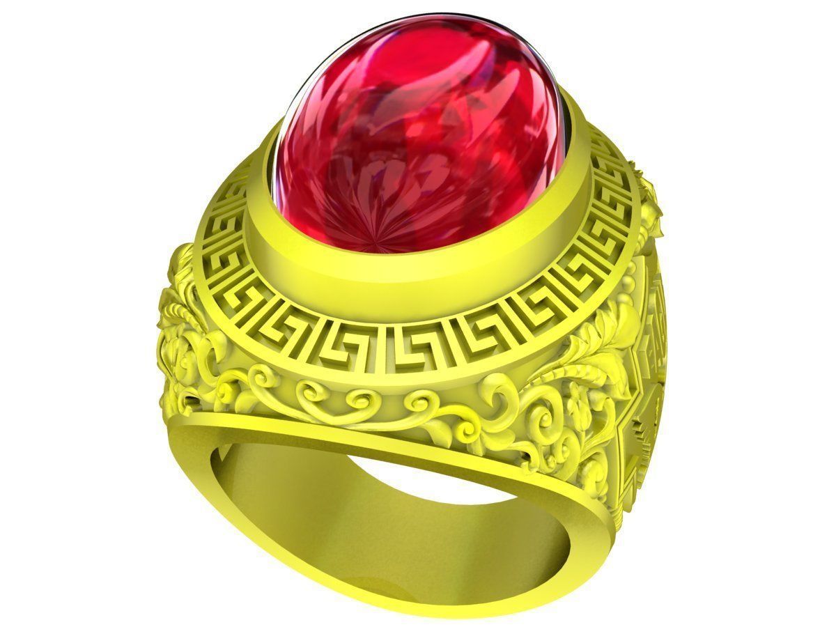 A5136 Oval Ruby Eagle Pattern Men Ring 3D print model_1