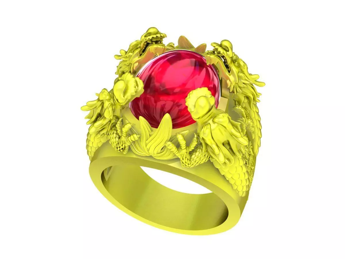 A5149 Four Dragon Keep Gem Stone Men Ring 3D print model_0