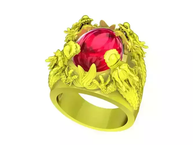 A5149 Four Dragon Keep Gem Stone Men Ring