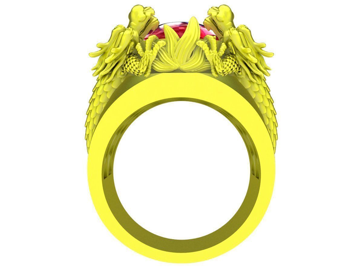 A5149 Four Dragon Keep Gem Stone Men Ring 3D print model_3