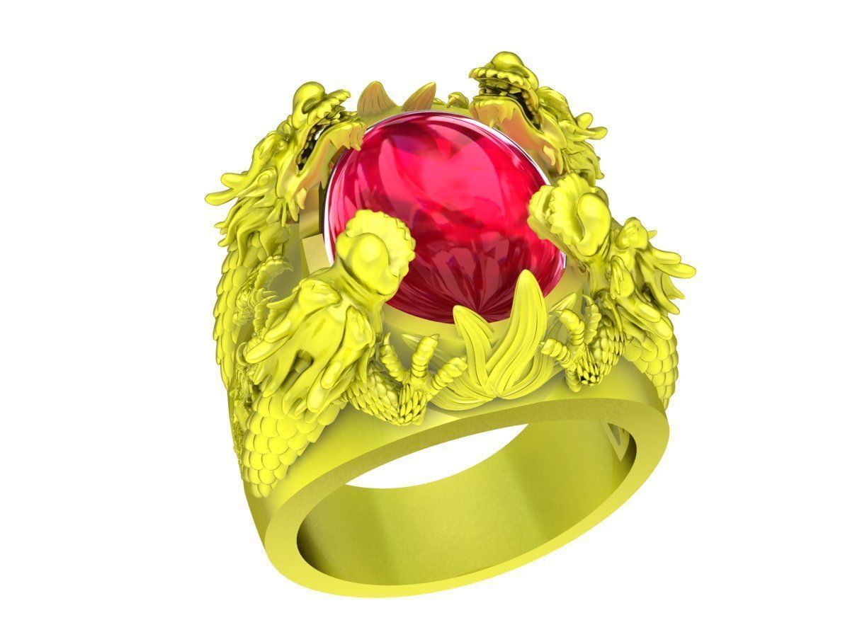 A5149 Four Dragon Keep Gem Stone Men Ring 3D print model_1