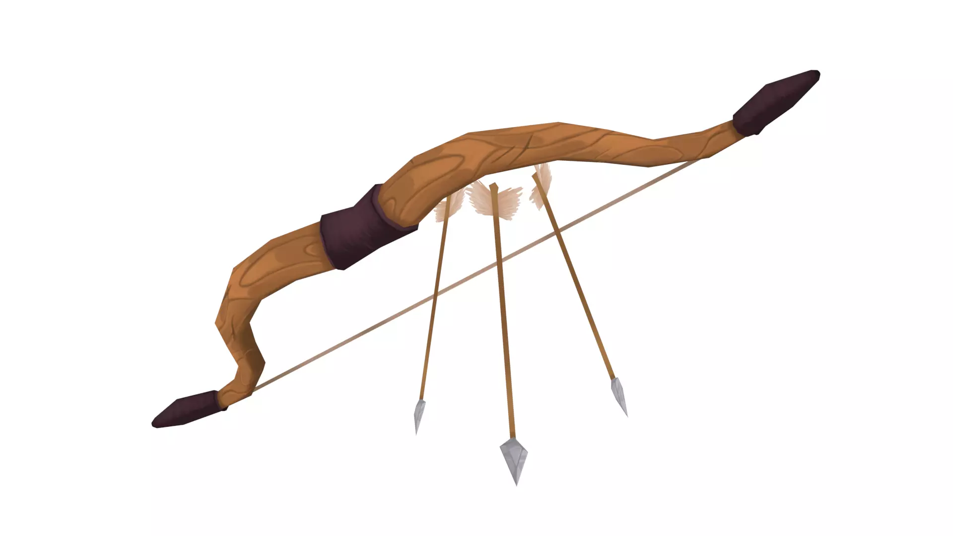 Wooden Bow and Arrow - Hand Painted 3D model_0