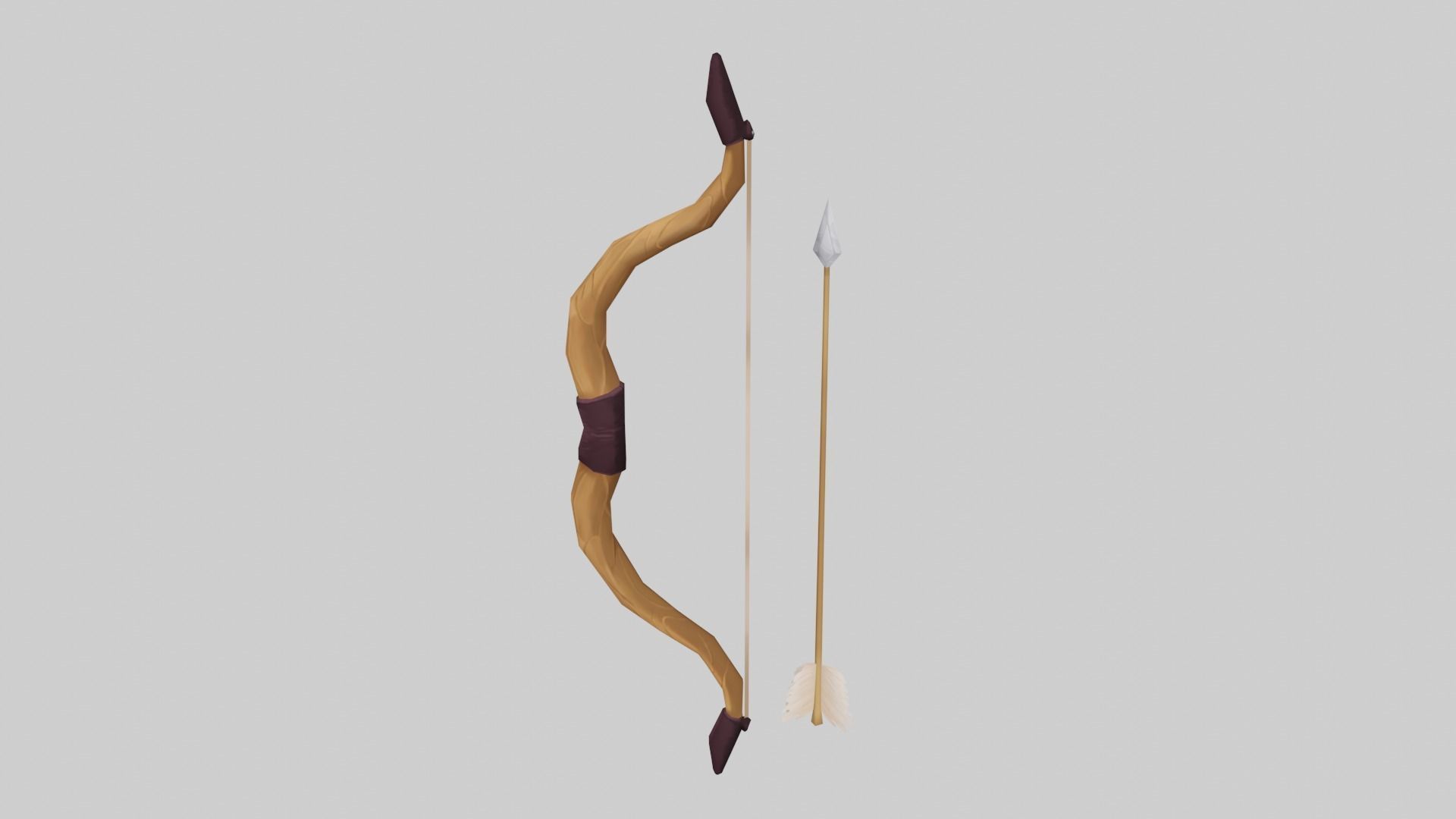 Wooden Bow and Arrow - Hand Painted 3D model_1