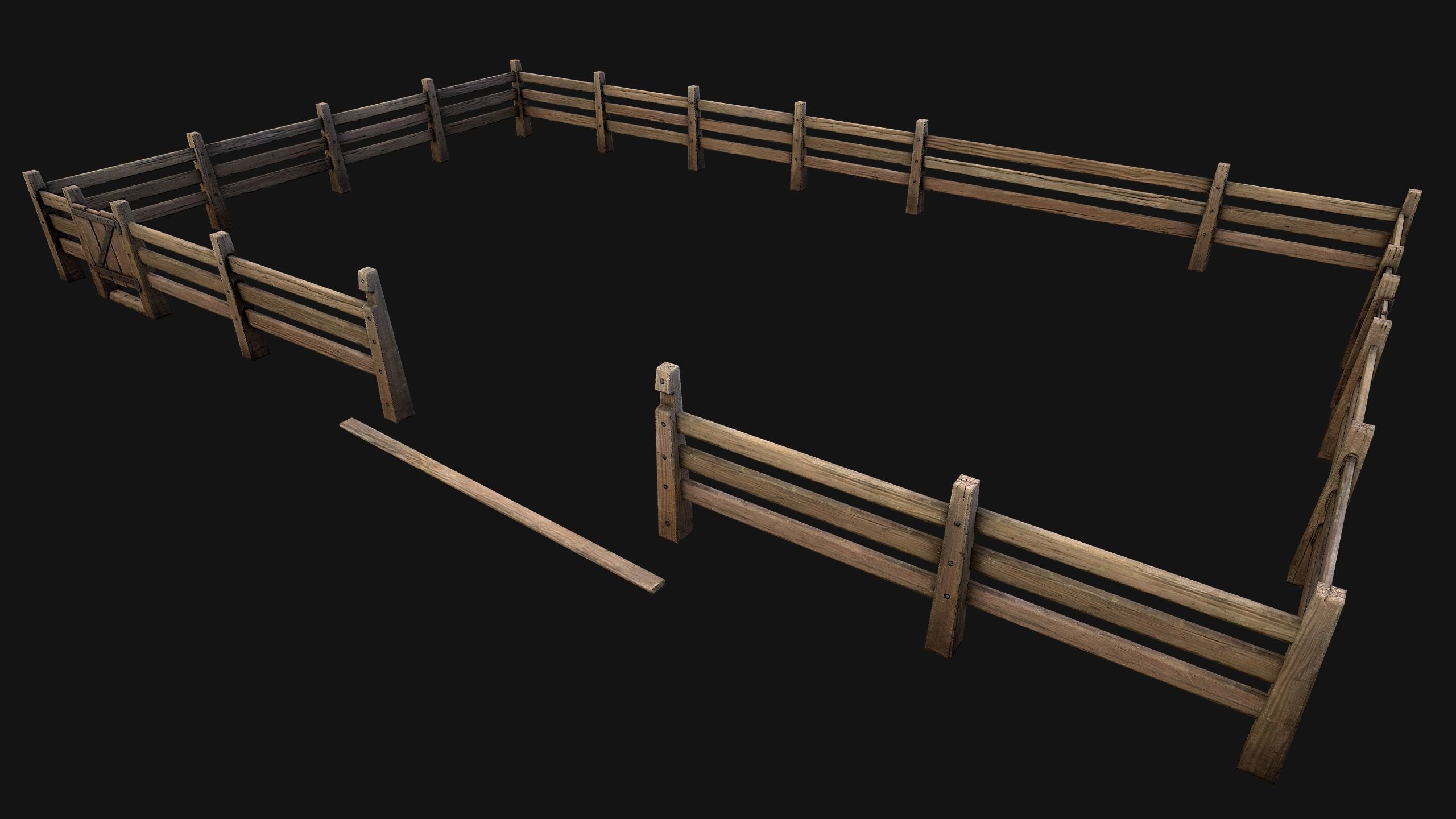 Fence Farm Wooden Constructor Low-poly 3D model_7