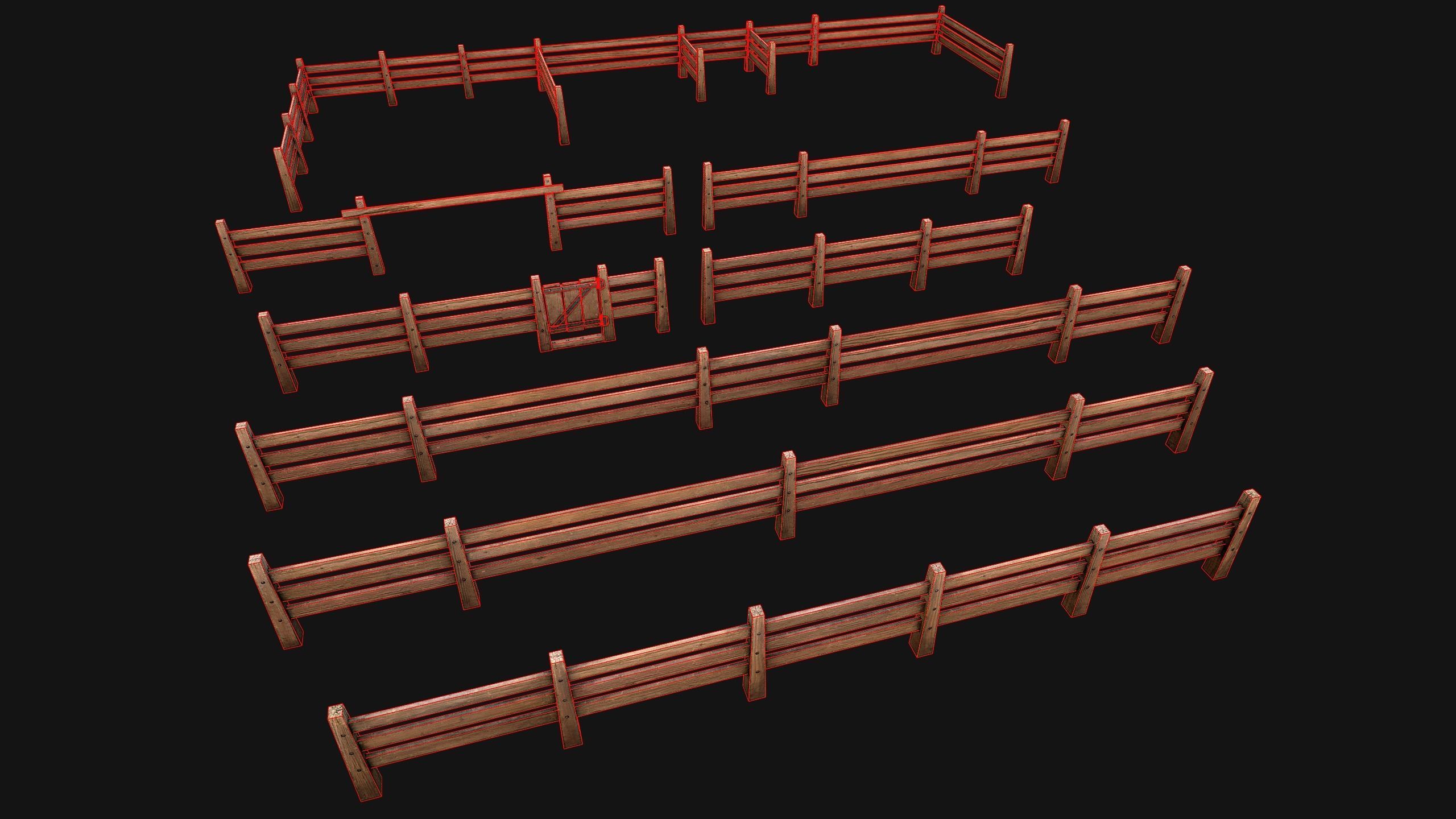 Fence Farm Wooden Constructor Low-poly 3D model_19