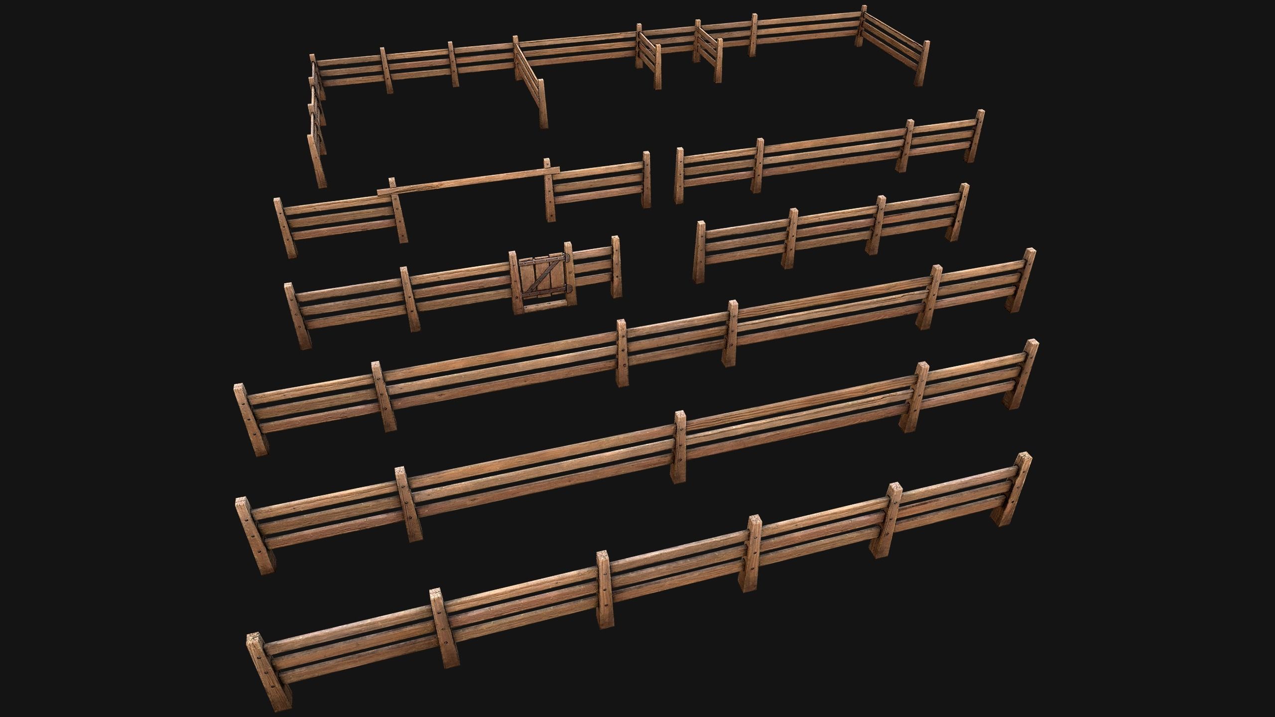 Fence Farm Wooden Constructor Low-poly 3D model_20