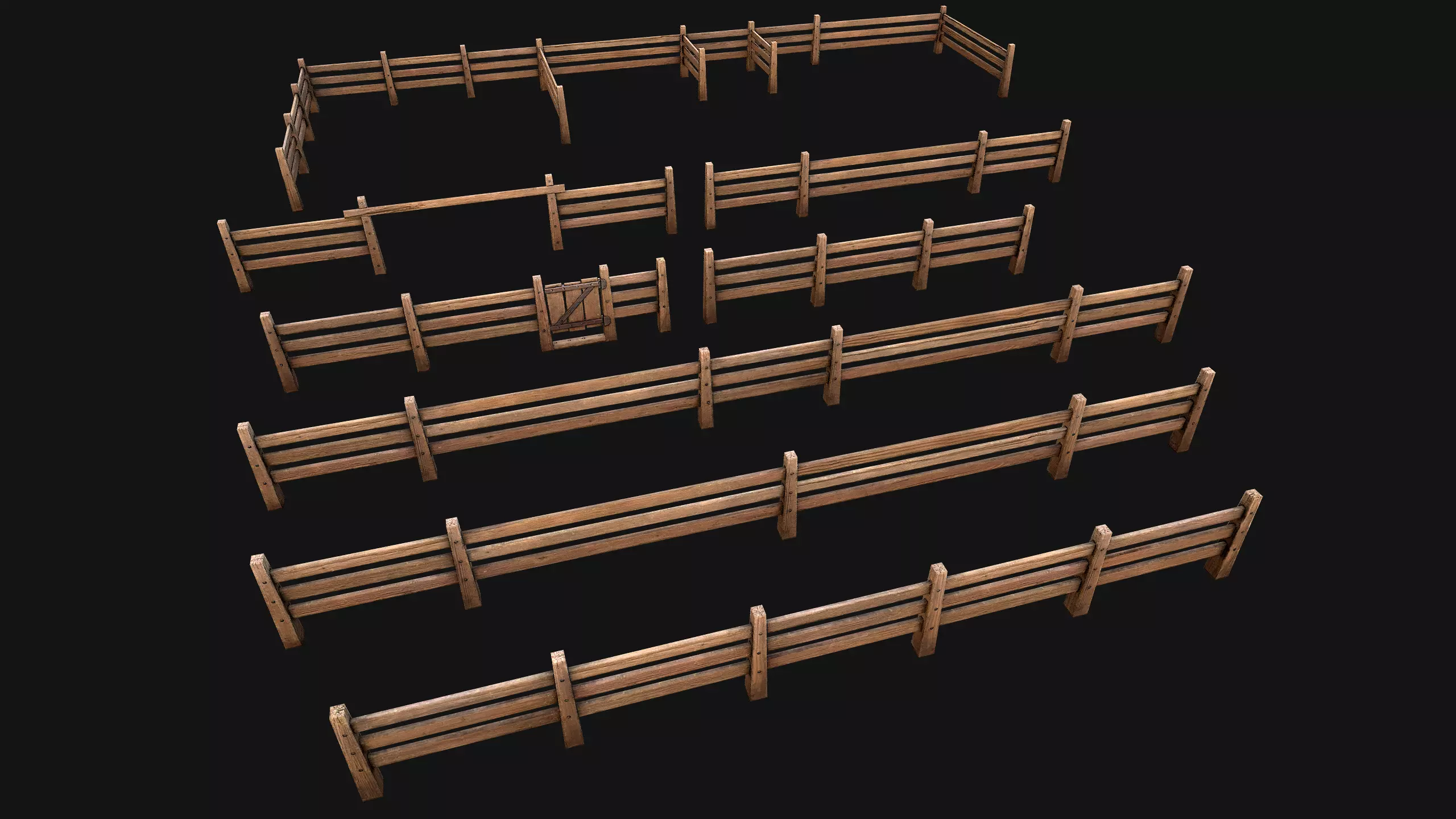 Fence Farm Wooden Constructor Low-poly 3D model_0