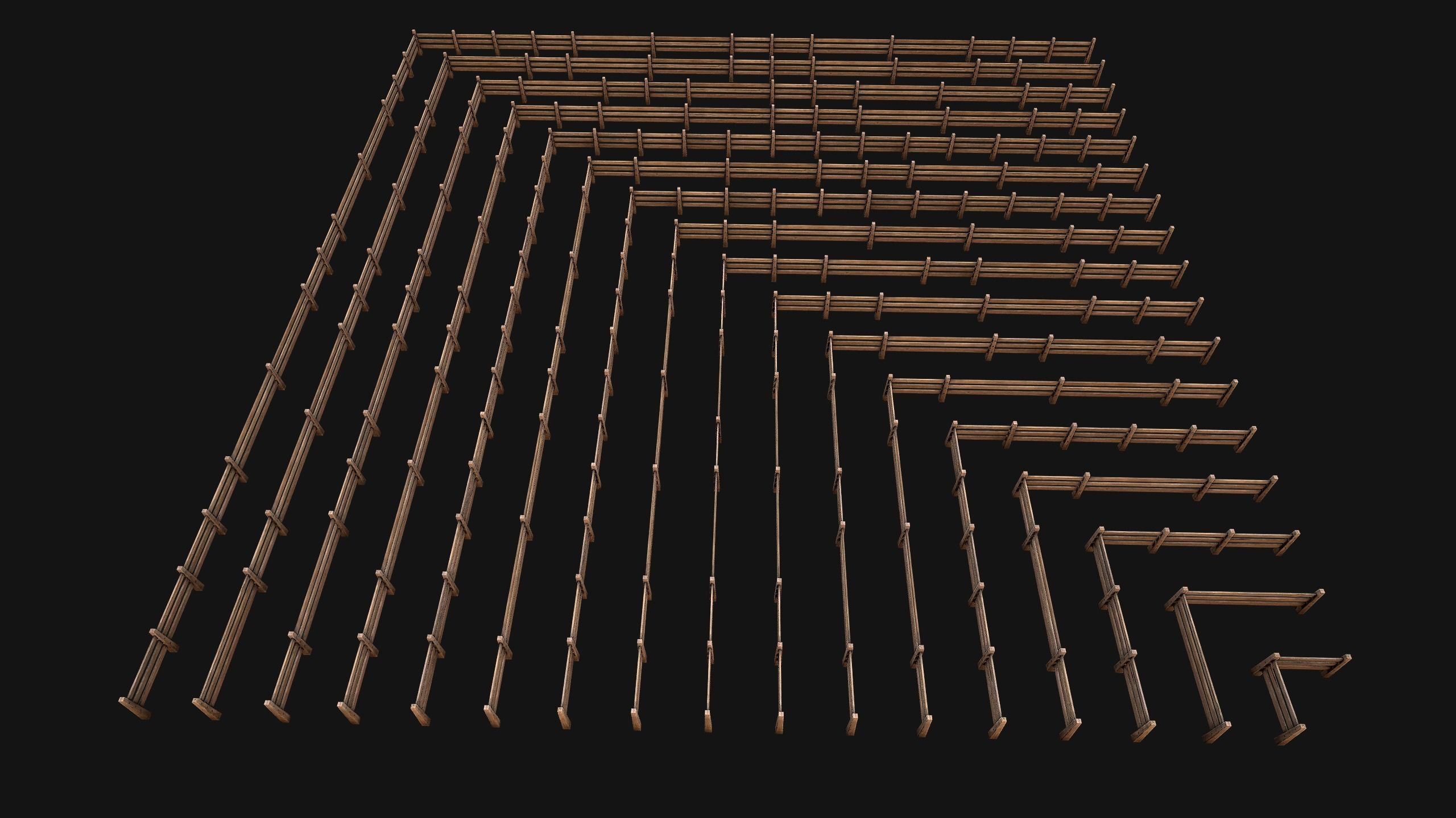 Fence Farm Wooden Constructor Low-poly 3D model_16