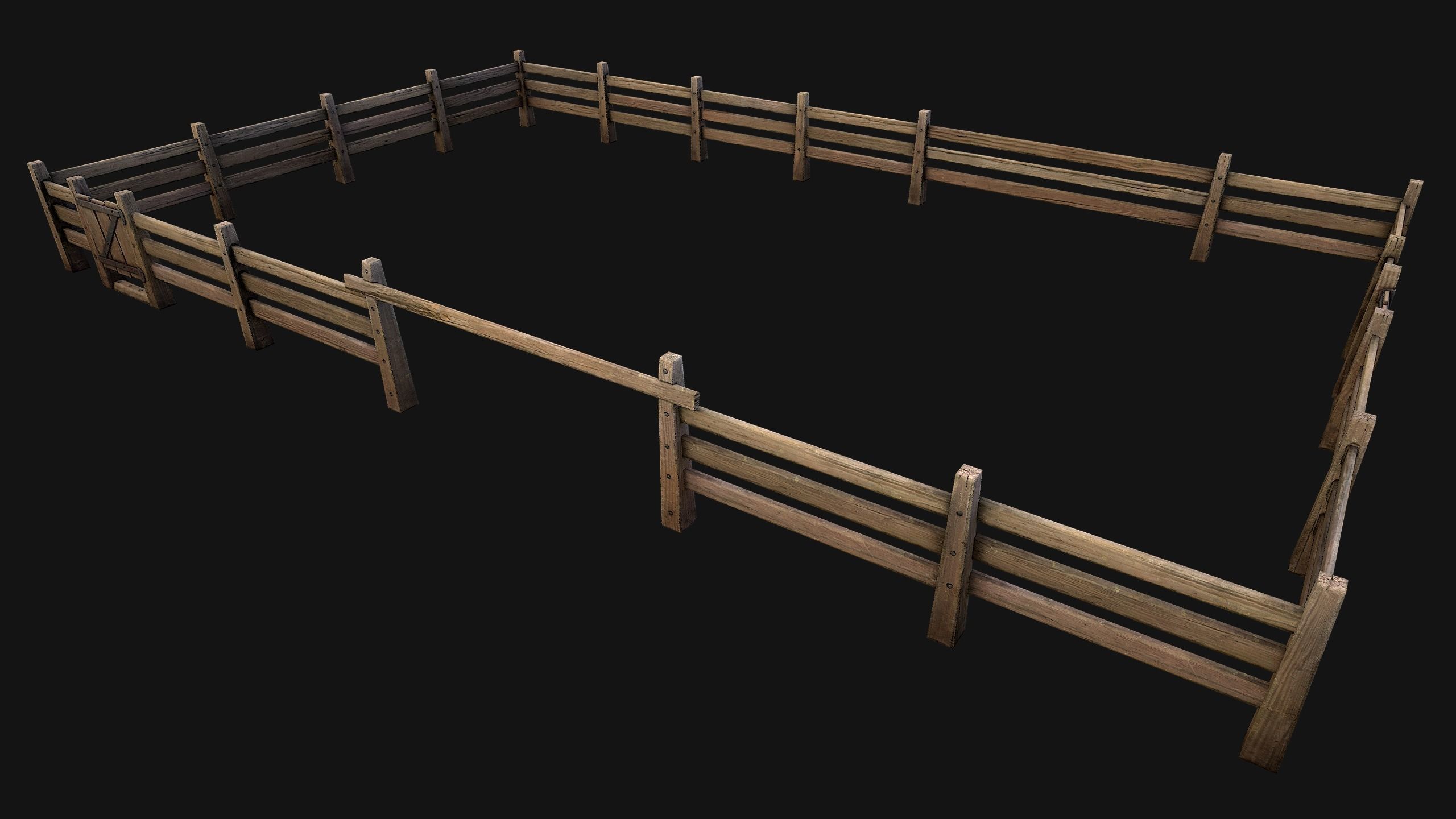 Fence Farm Wooden Constructor Low-poly 3D model_6