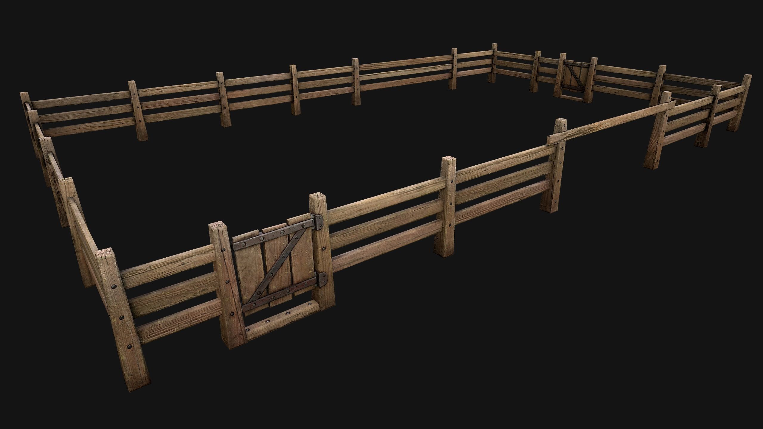 Fence Farm Wooden Constructor Low-poly 3D model_4