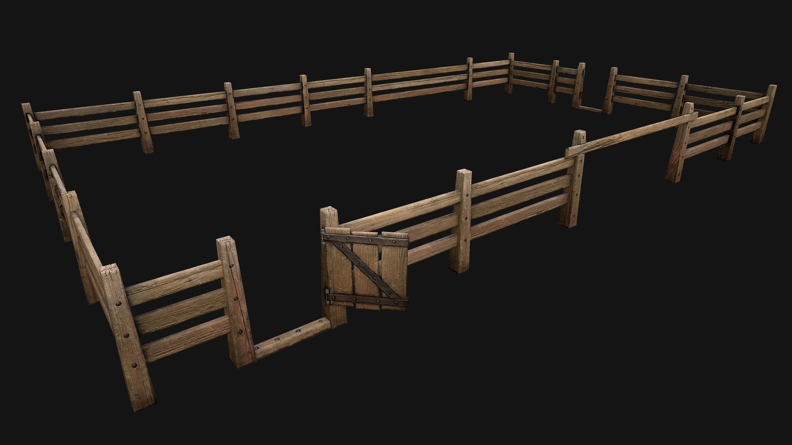 Fence Farm Wooden Constructor Low-poly 3D model_5