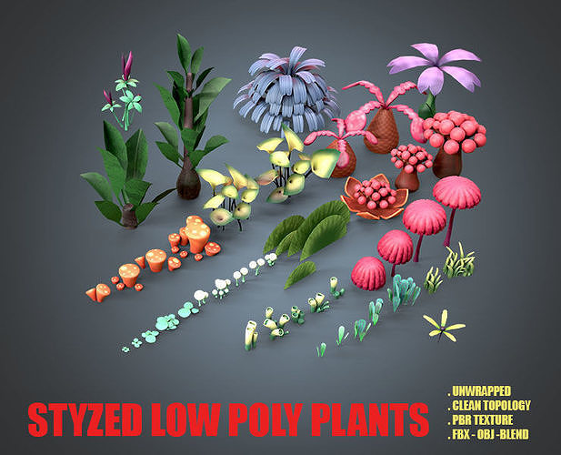 Stylized Low poly plants Low-poly 3D model