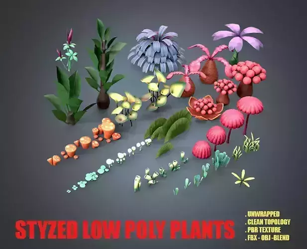 Stylized Low poly plants