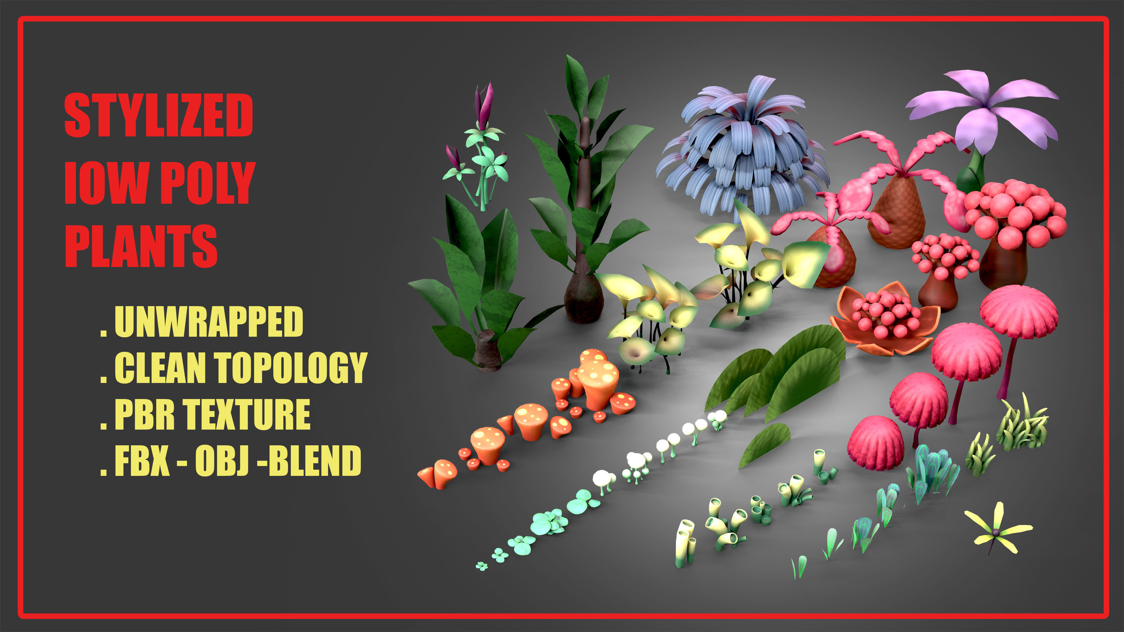Stylized Low poly plants Low-poly 3D model_1