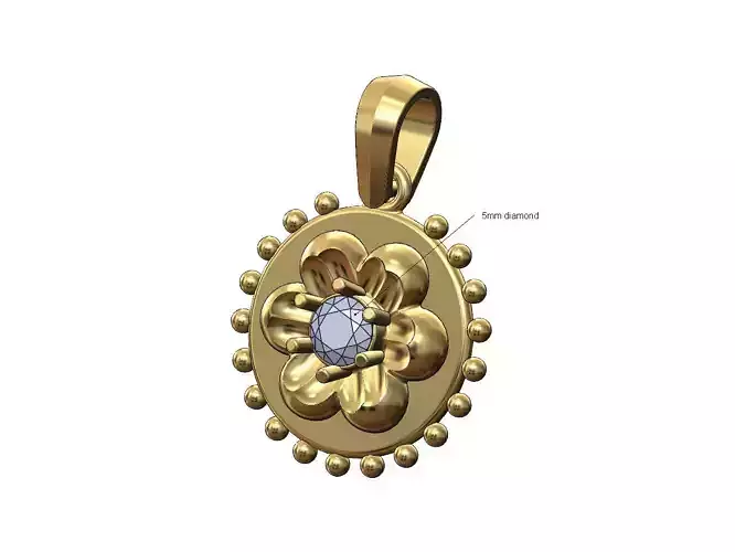 Beaded diamond Florentine solitaire pendant charm