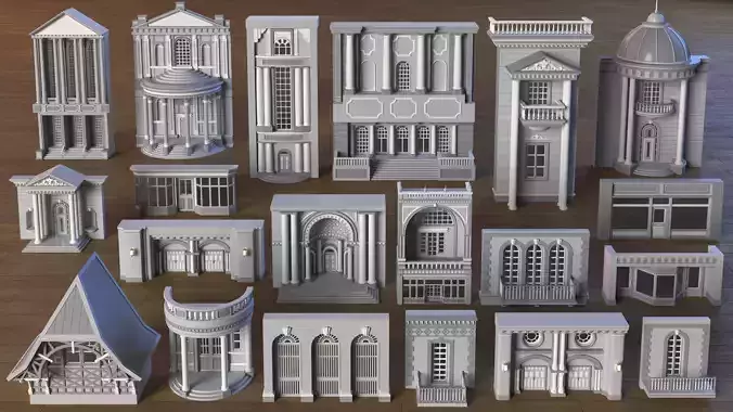 Building Facade Collection 8 - 20 pieces Low-poly 3D model