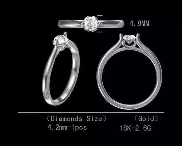 Simple single diamond engagement ring for women 3D model