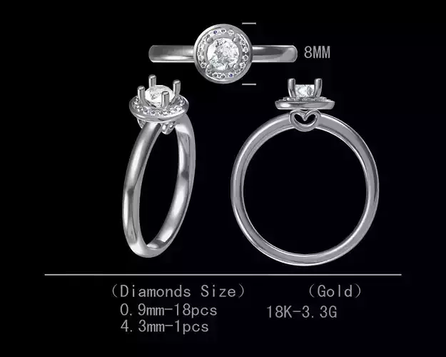 Round design diamond engagement ring for women 3D model