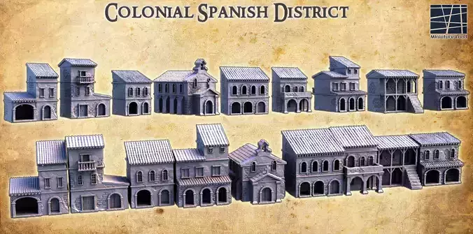 Colonial Spanish District Tabletop Terrain 28 mm 3D print model