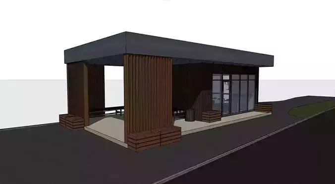 3D model of a bus stop with a cafe in 4 versions 3D model