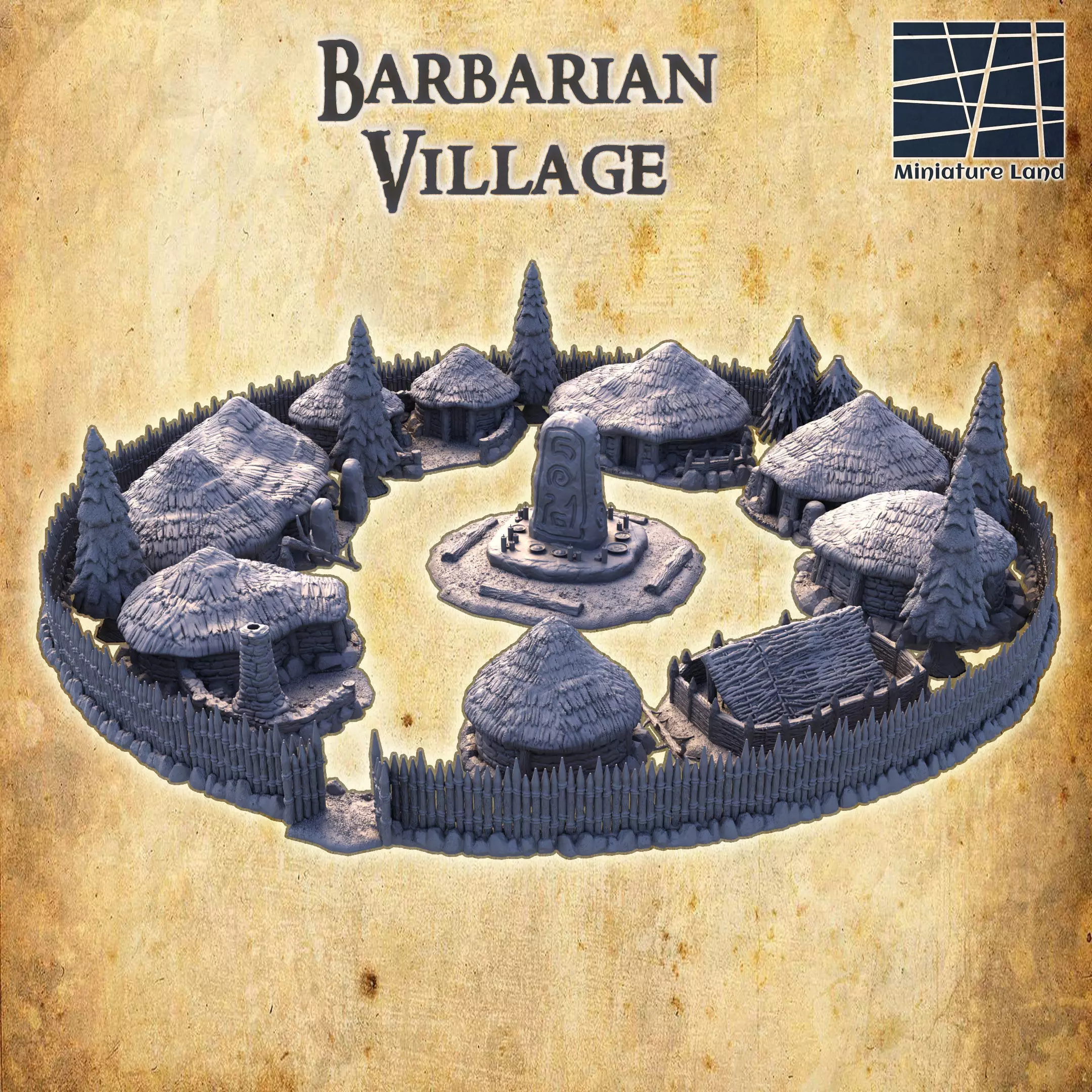 Barbarian Village Tabletop Terrain 28 MM 3D print model_0