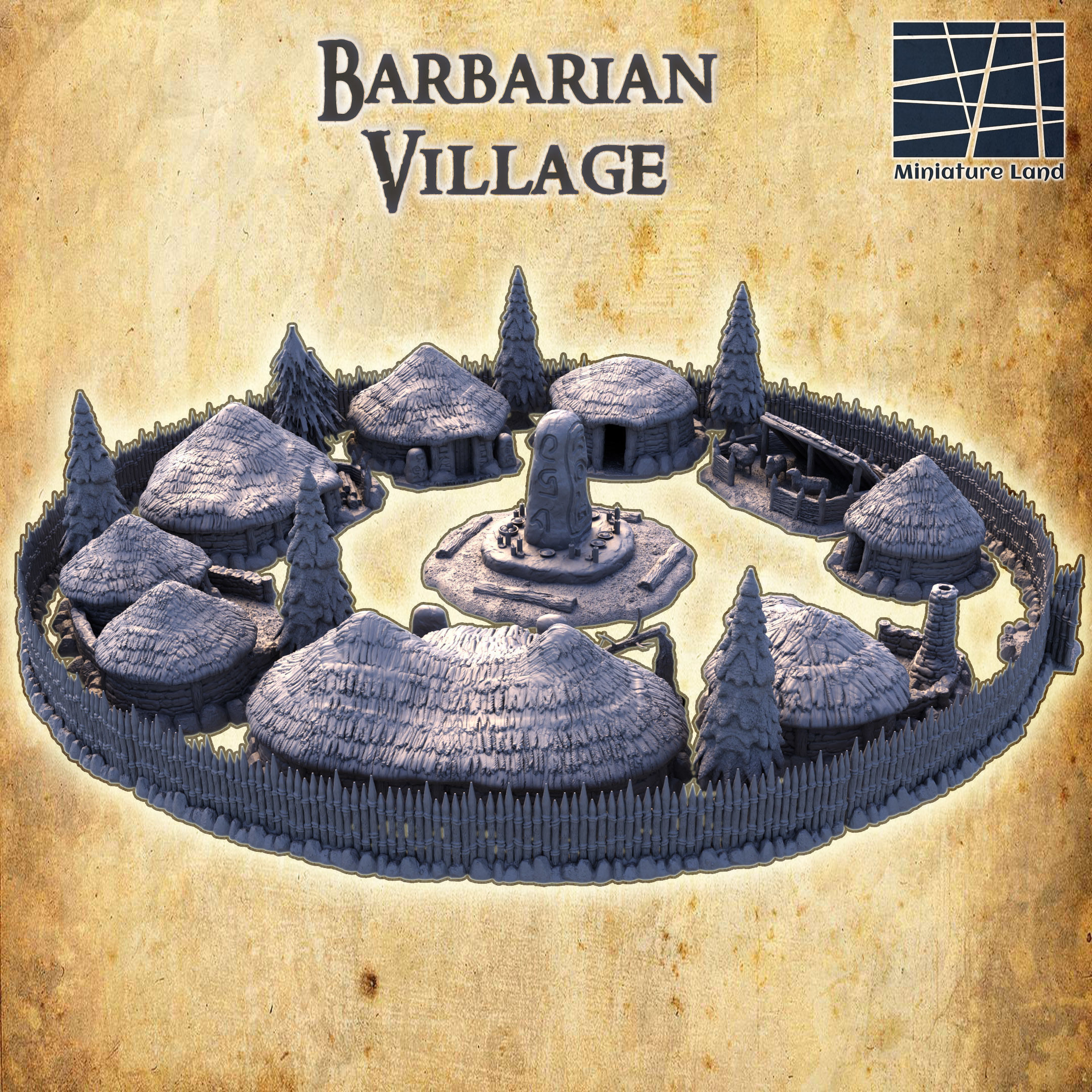 Barbarian Village Tabletop Terrain 28 MM 3D print model_1