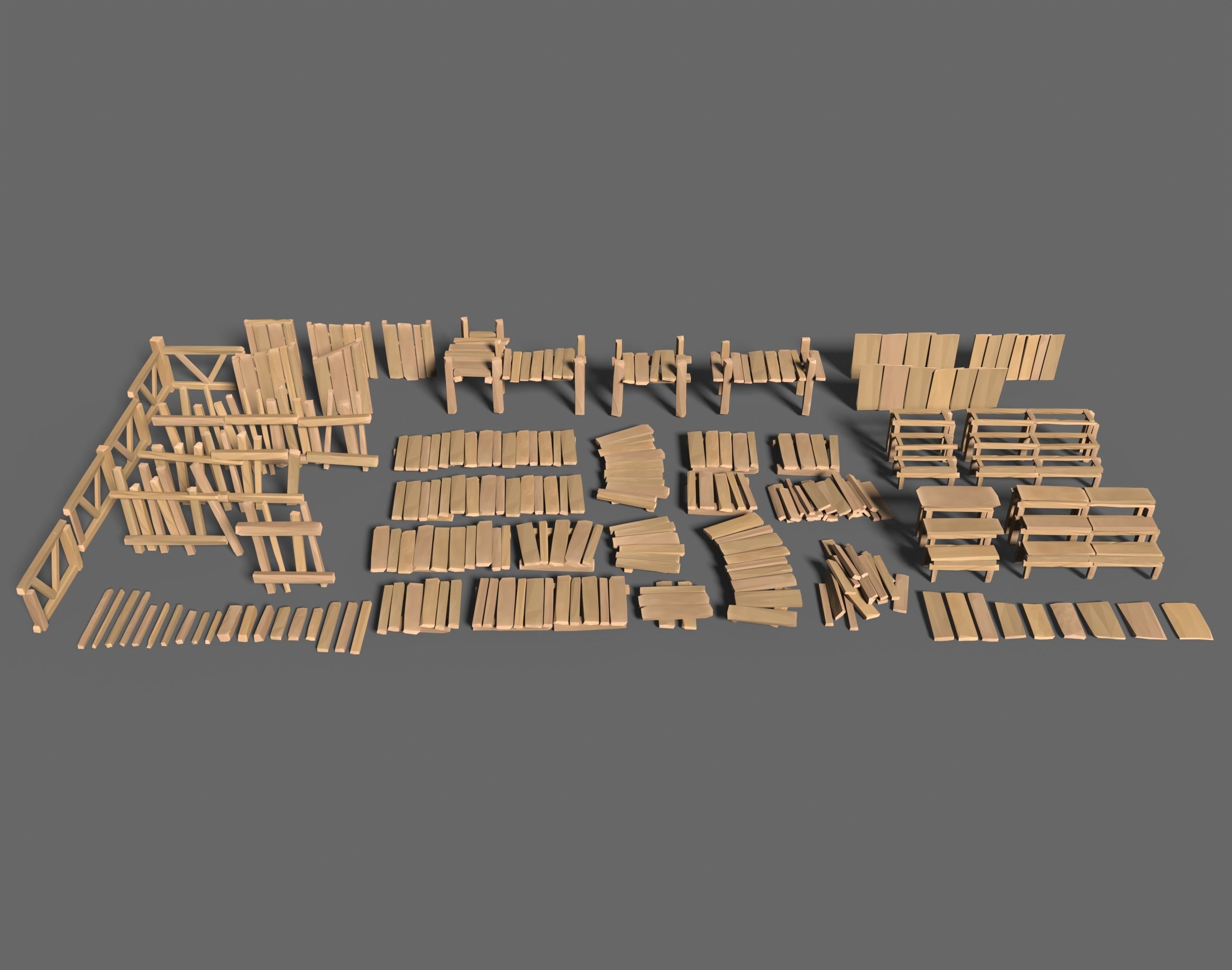 65 Lowpoly Wooden Game Assets - Stylized Low-poly 3D model_1