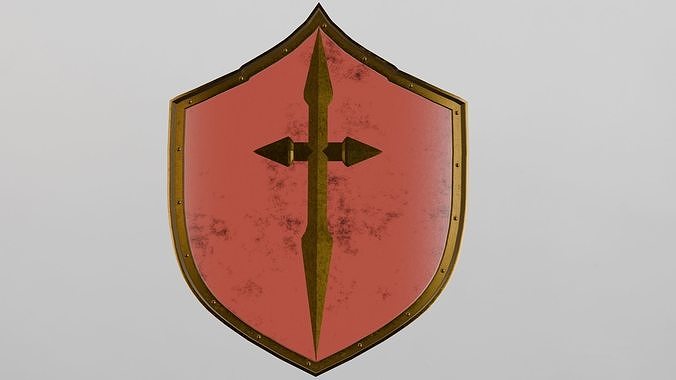 A red heater shield with a pointy top and a golden cross 3D model