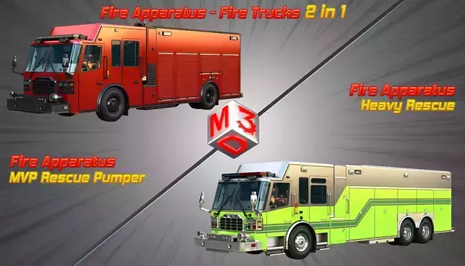 Ferrara Fire Apparatus - Fire Trucks  2 in 1 3D Model Collection