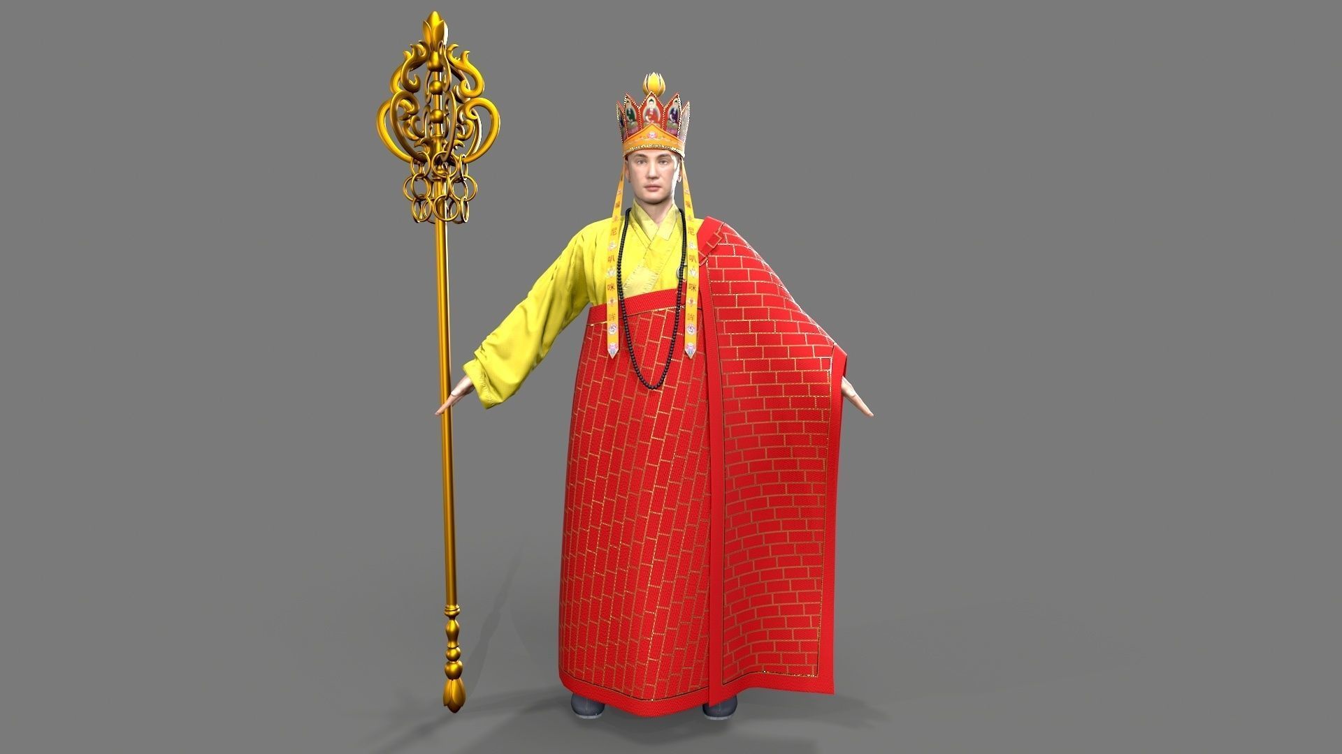Shaolin monk  Low-poly 3D model_4