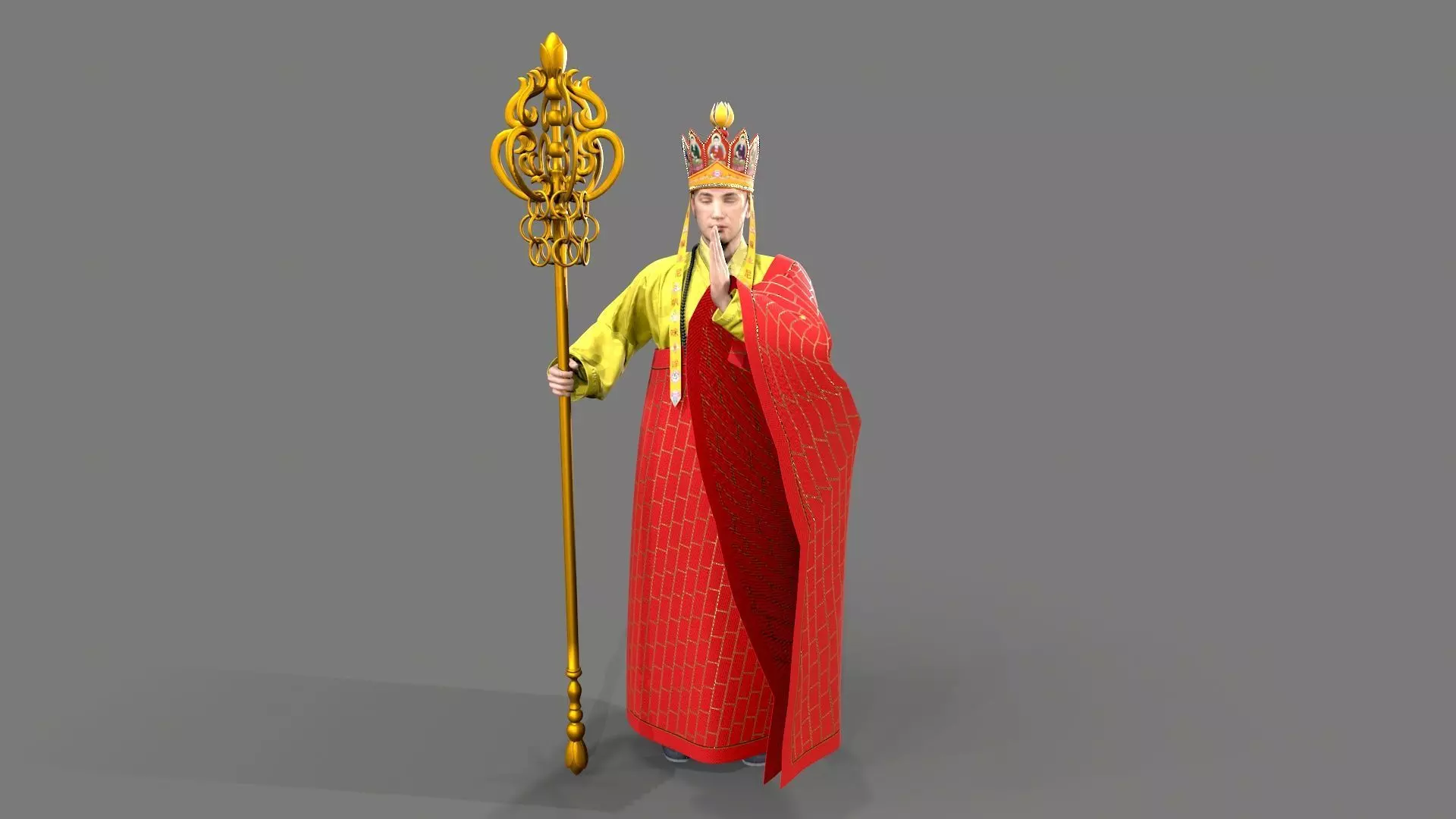 Shaolin monk  Low-poly 3D model_0