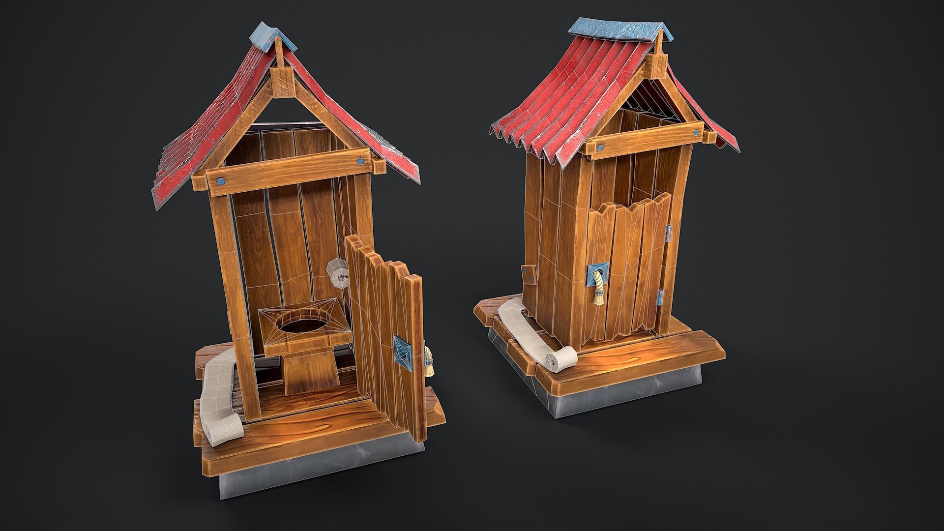Wooden toilet Rural toilet Village toilet Outdoor privy Low-poly 3D model_2