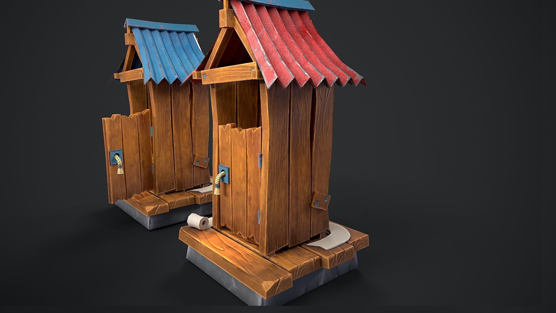 Wooden toilet Rural toilet Village toilet Outdoor privy Low-poly 3D model_3
