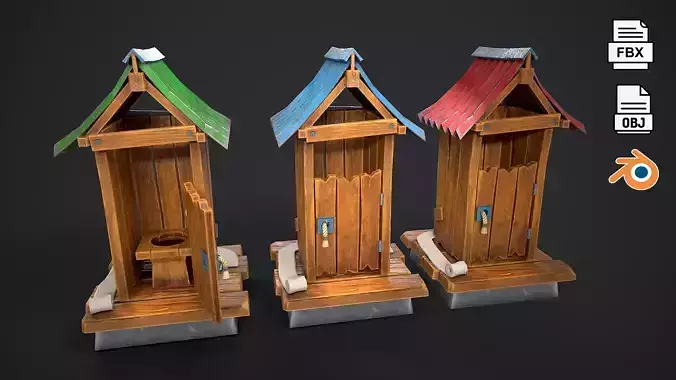  Wooden toilet  Rural toilet Village toilet Outdoor privy Low-poly 3D model