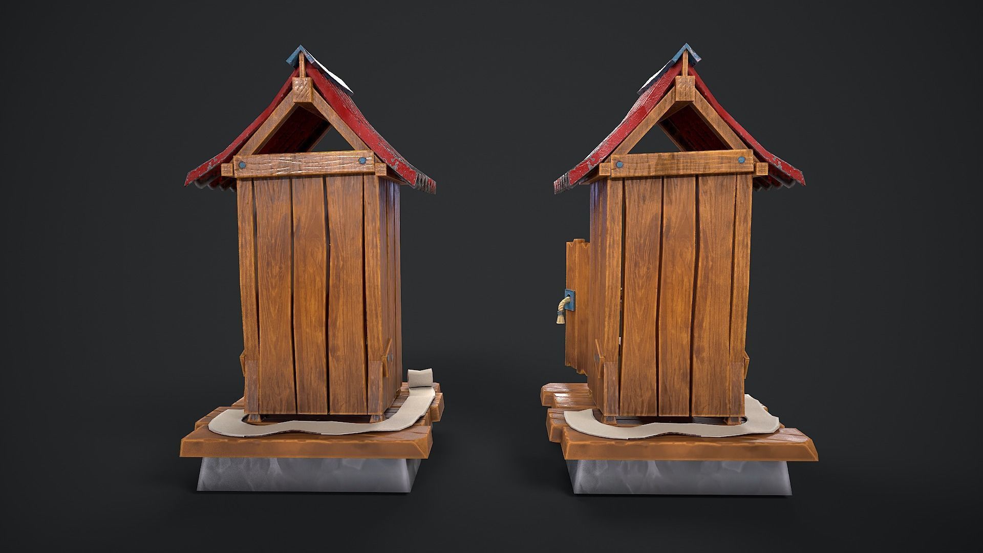 Wooden toilet Rural toilet Village toilet Outdoor privy Low-poly 3D model_7