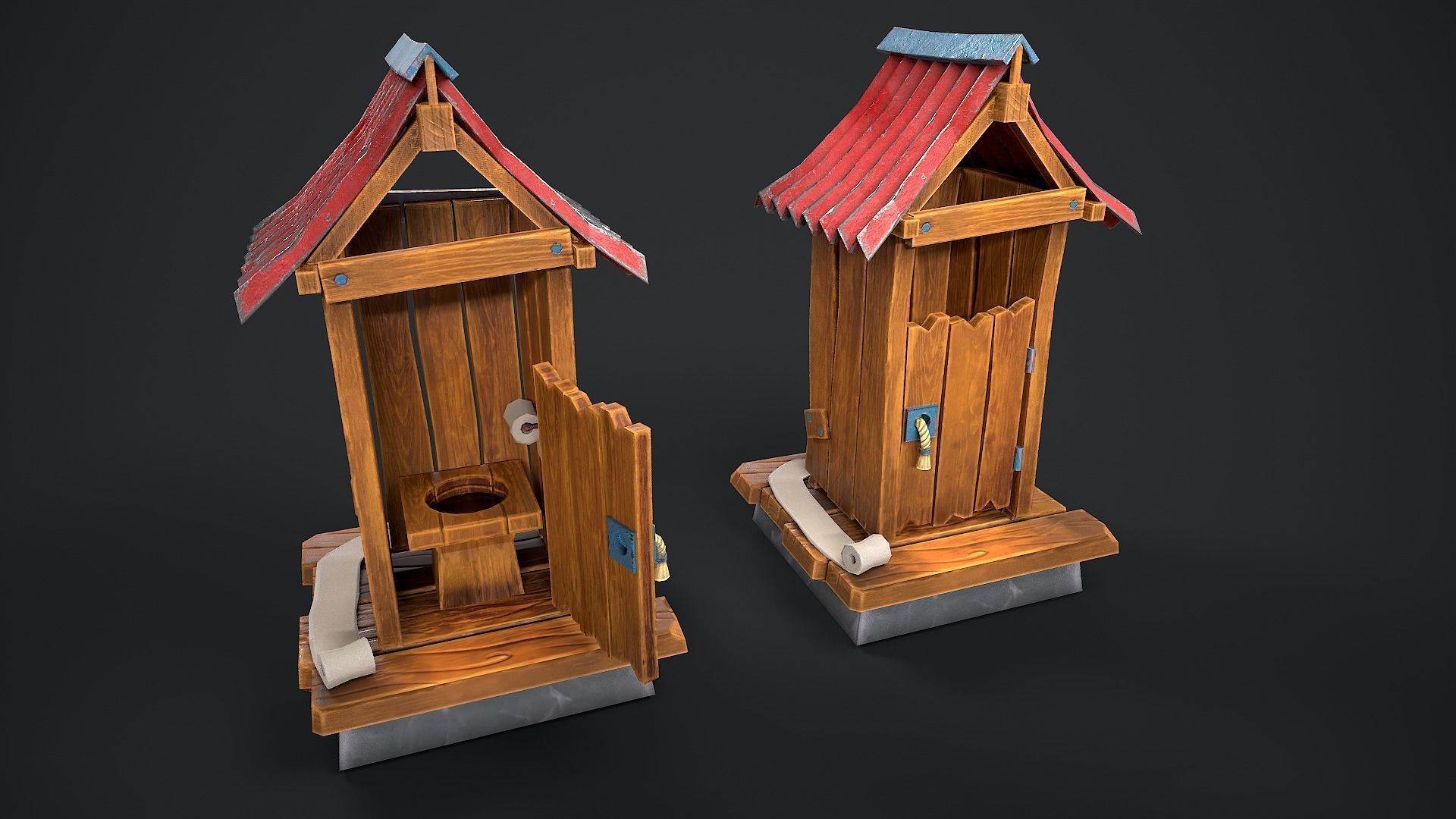 Wooden toilet Rural toilet Village toilet Outdoor privy Low-poly 3D model_1