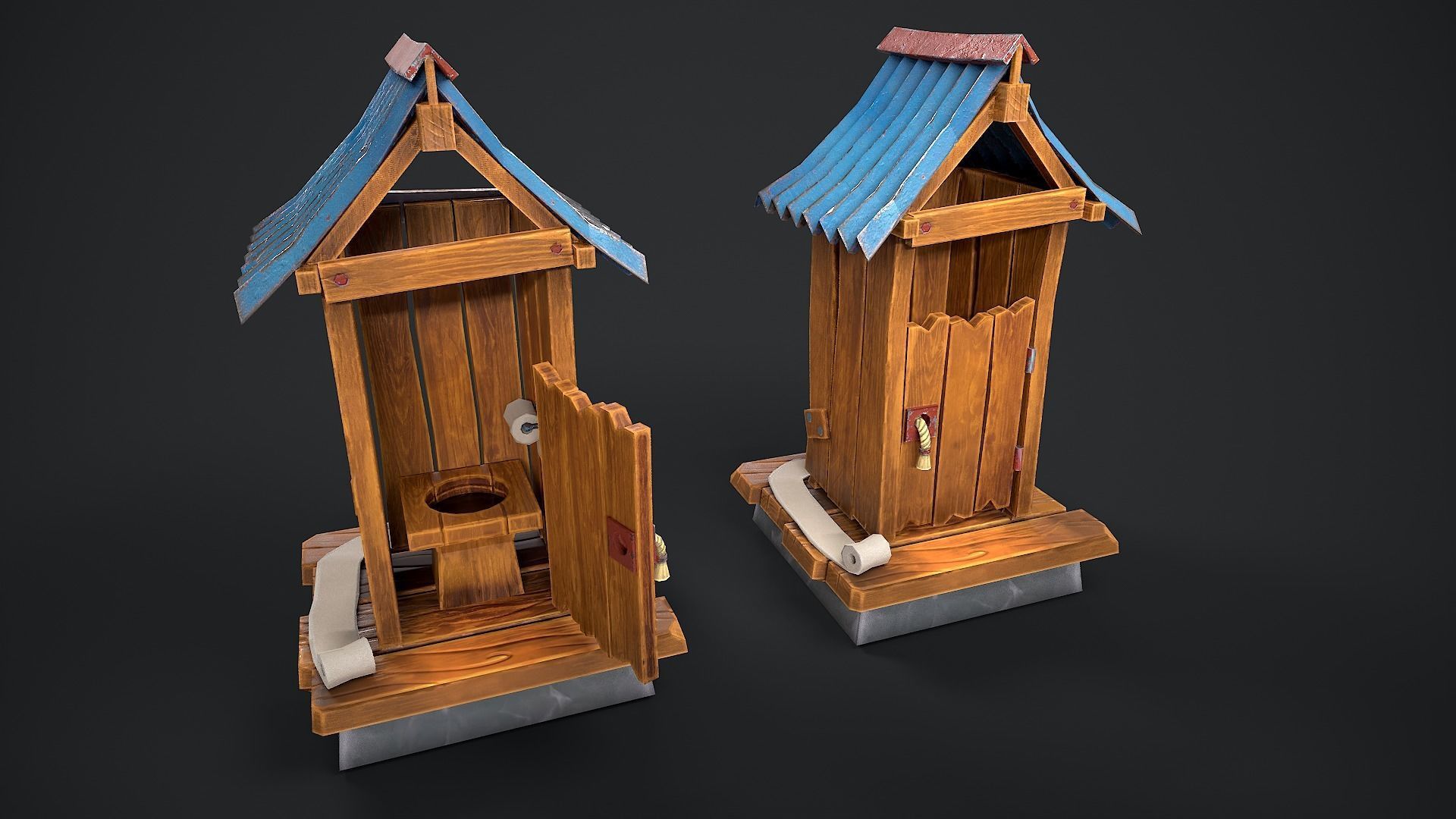Wooden toilet Rural toilet Village toilet Outdoor privy Low-poly 3D model_5