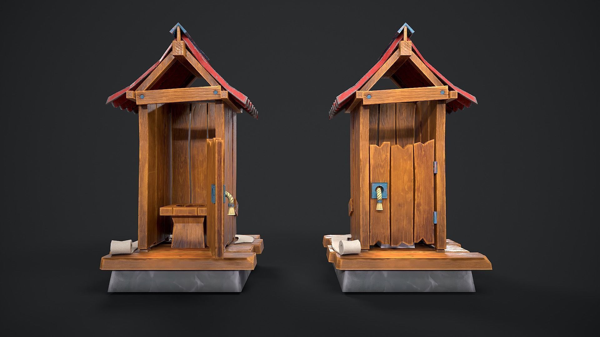 Wooden toilet Rural toilet Village toilet Outdoor privy Low-poly 3D model_6