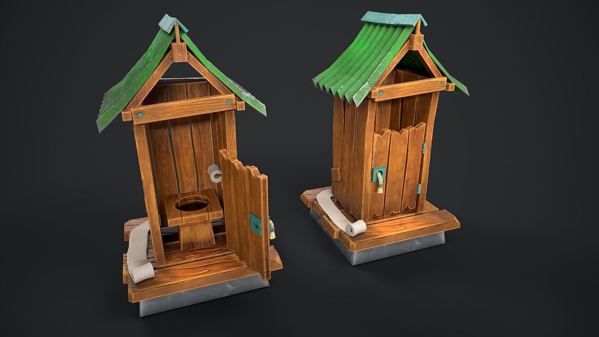 Wooden toilet Rural toilet Village toilet Outdoor privy Low-poly 3D model_4